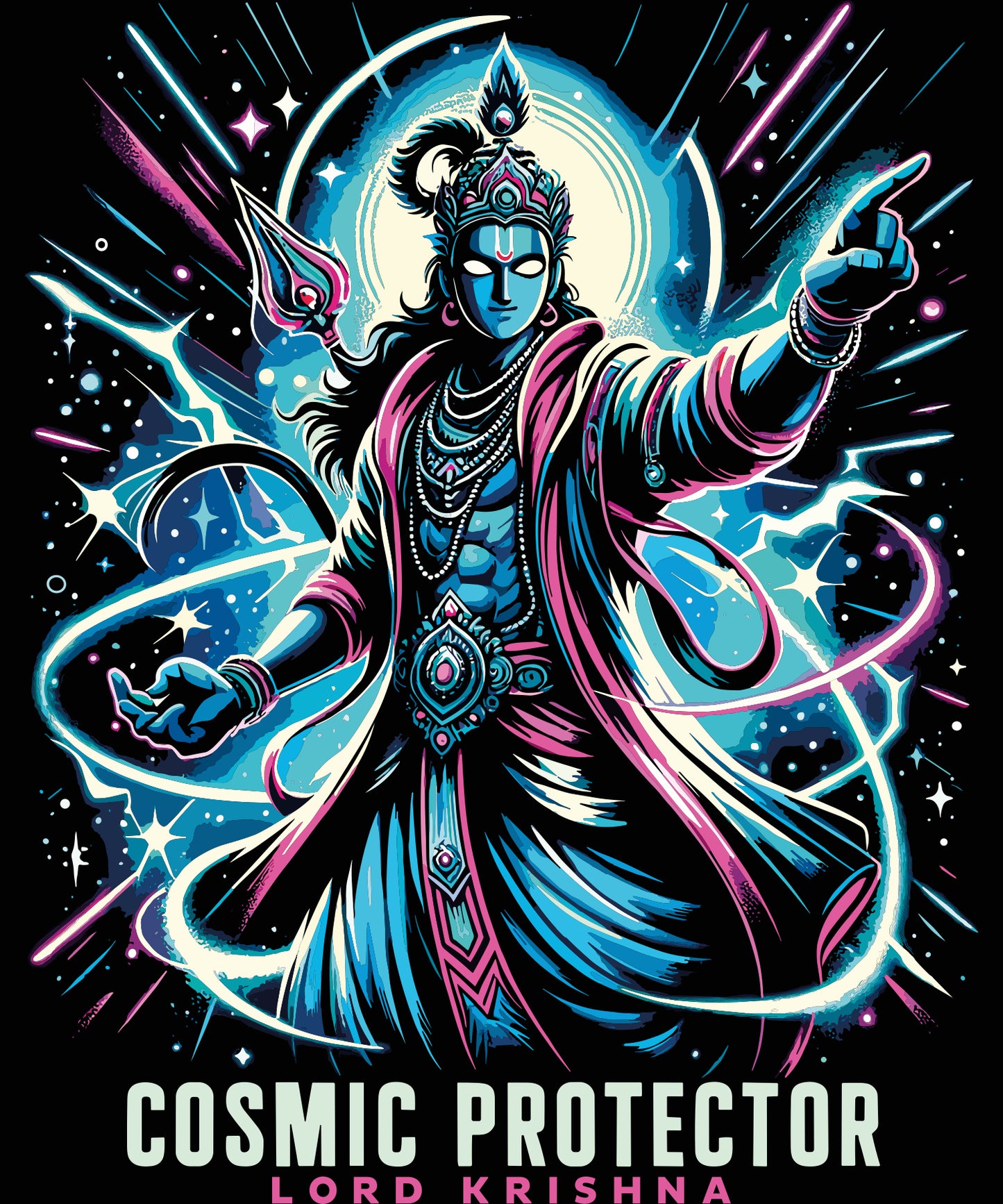 Cosmic Protector Lord Krishna Black DropShoulder T-Shirt