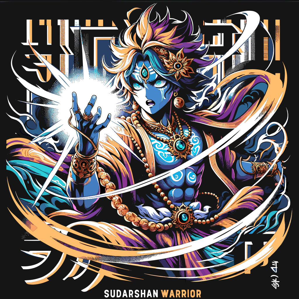 Sudarshan Warrior Vishnu Black DropShoulder T-Shirt