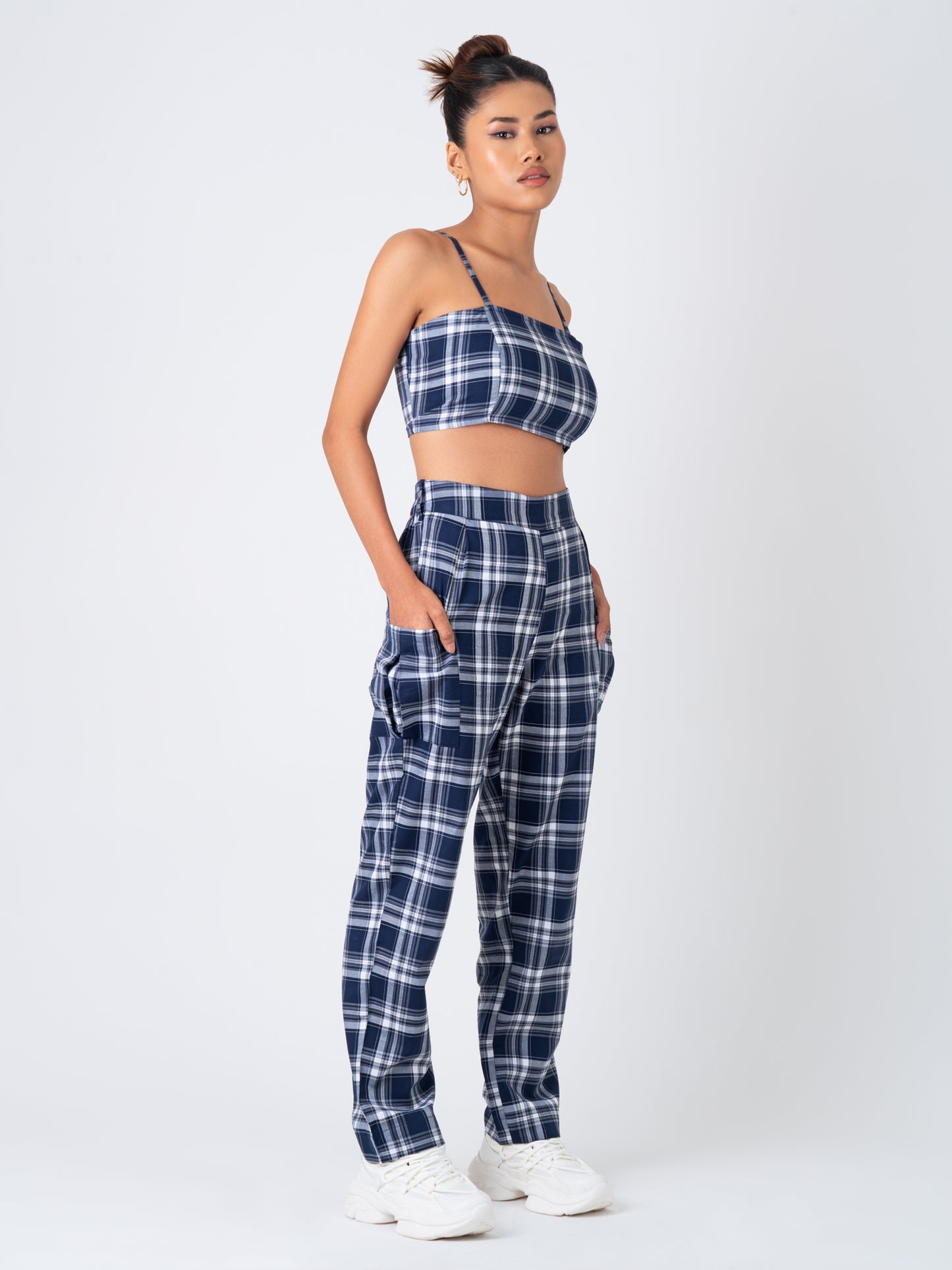 Navy check Cami Top & Waist Pants - Co-Ord set