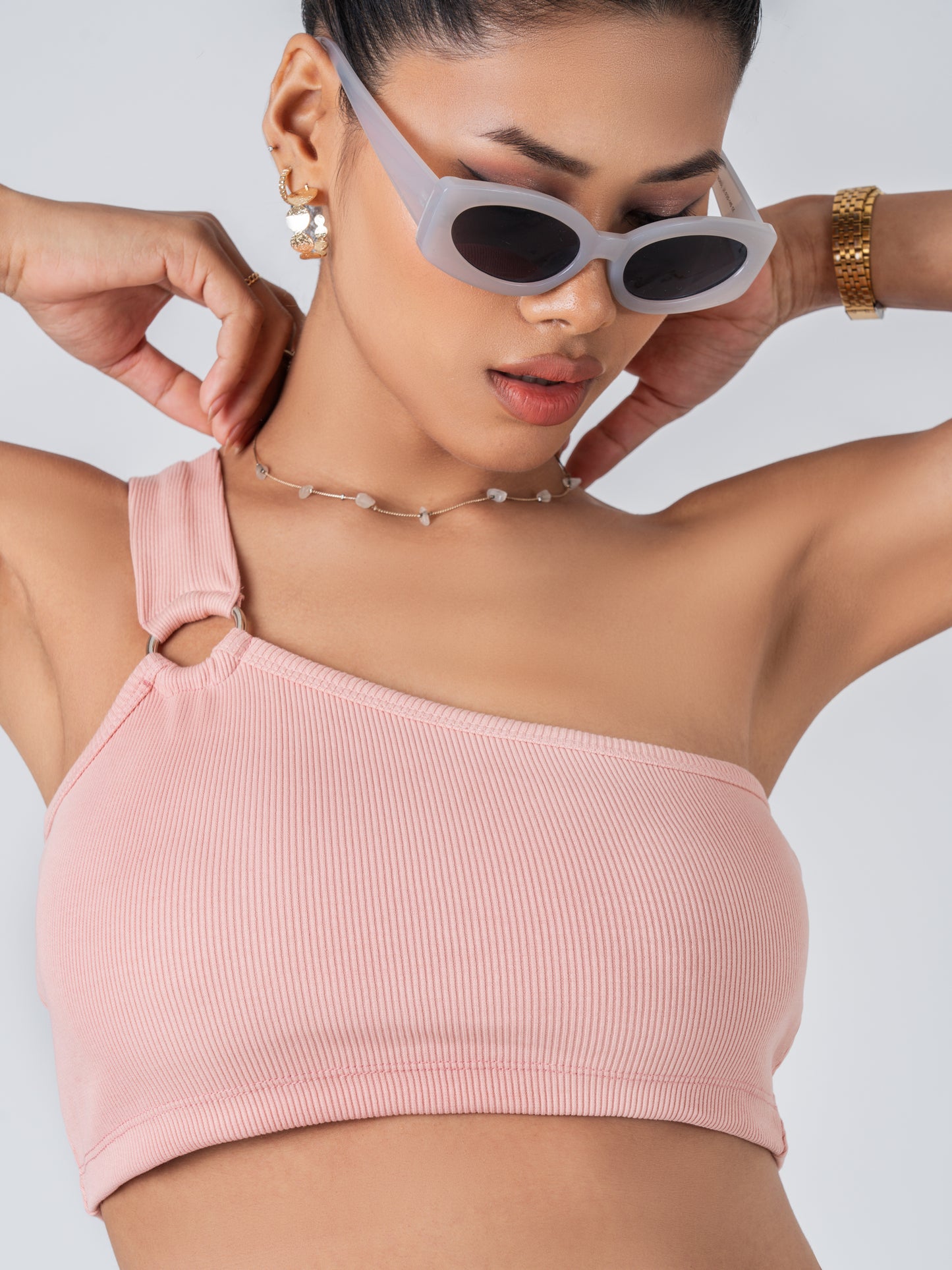 One Shoulder Crop Top - Peach