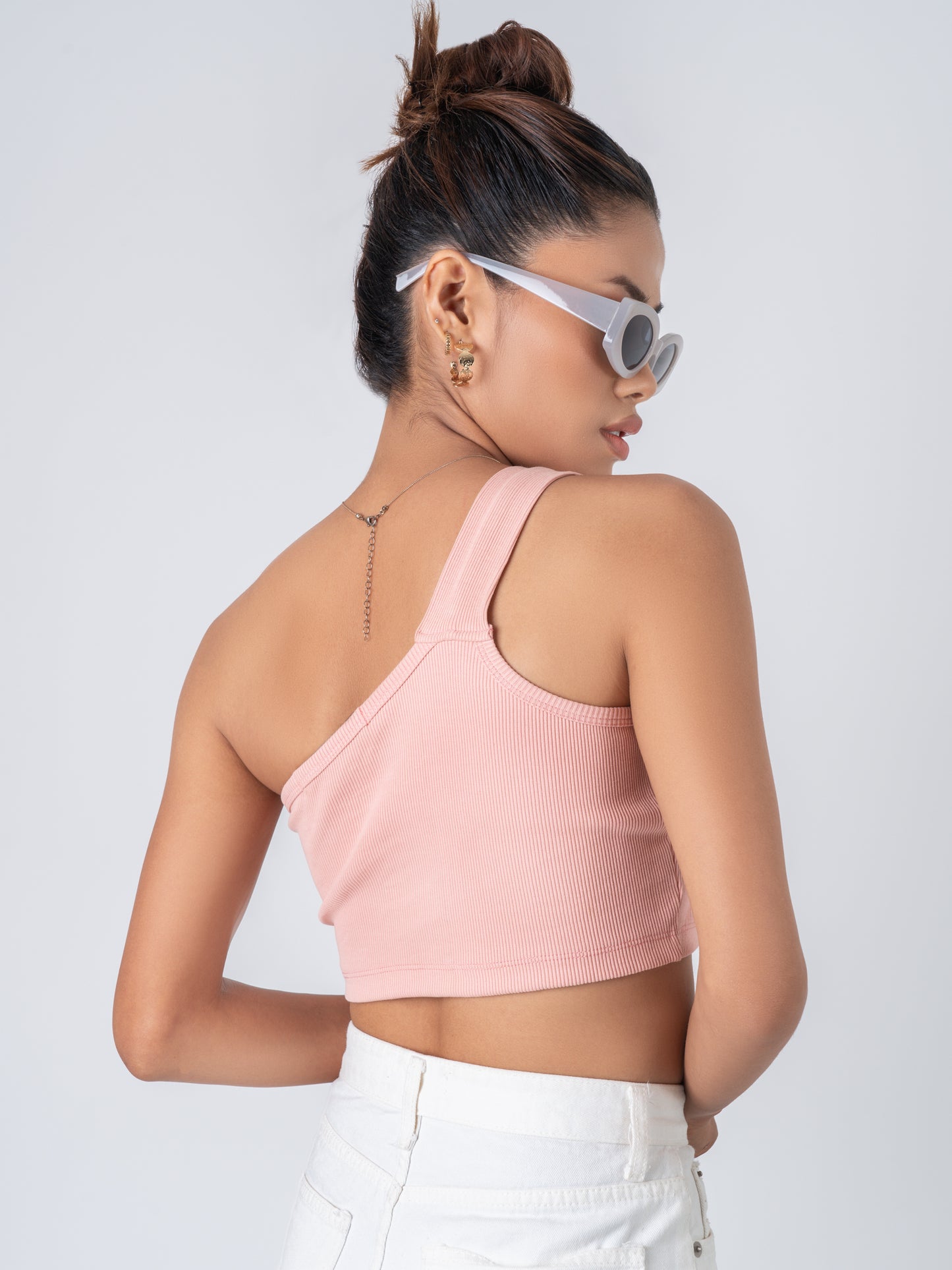 One Shoulder Crop Top - Peach