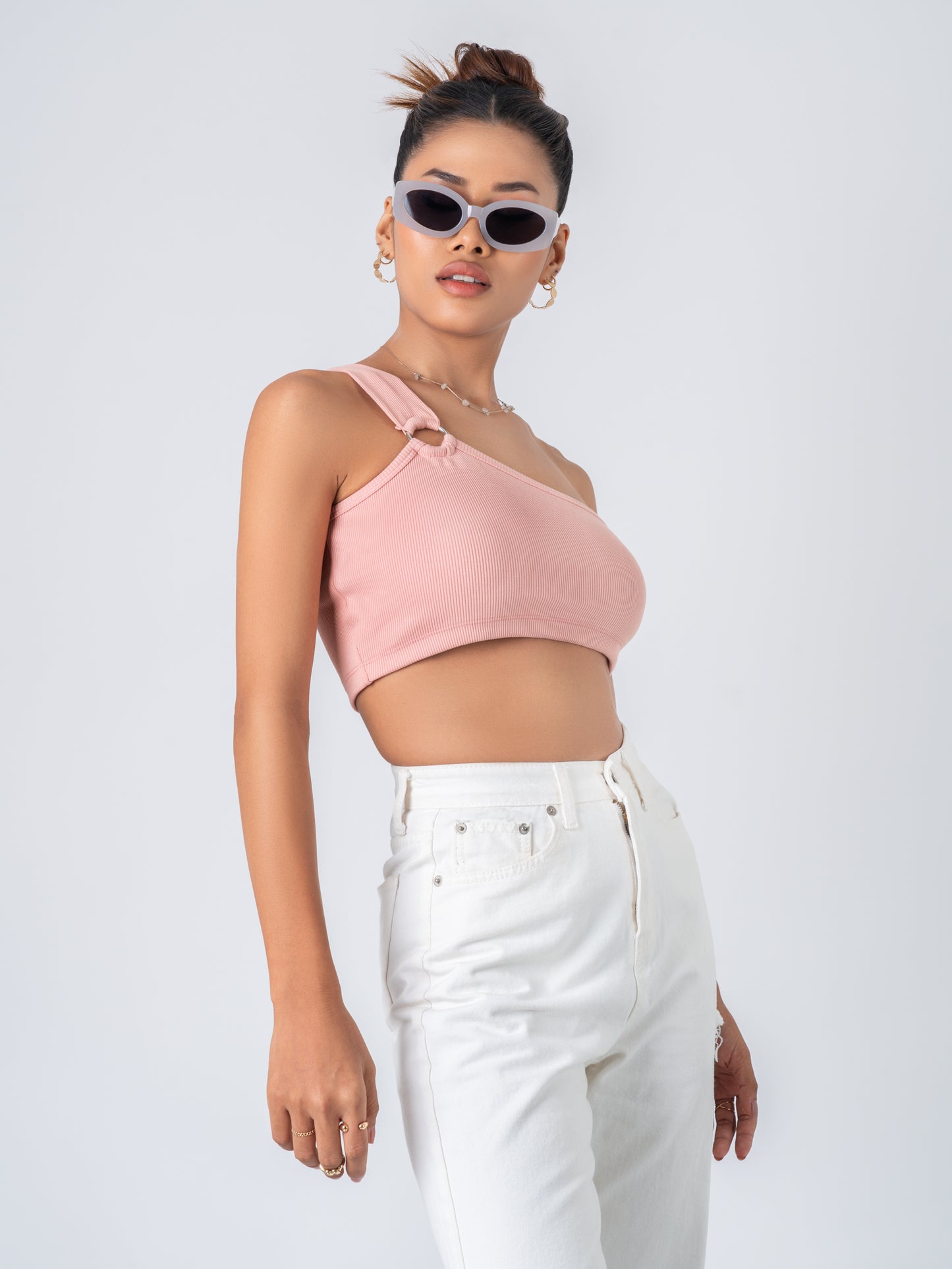 One Shoulder Crop Top - Peach