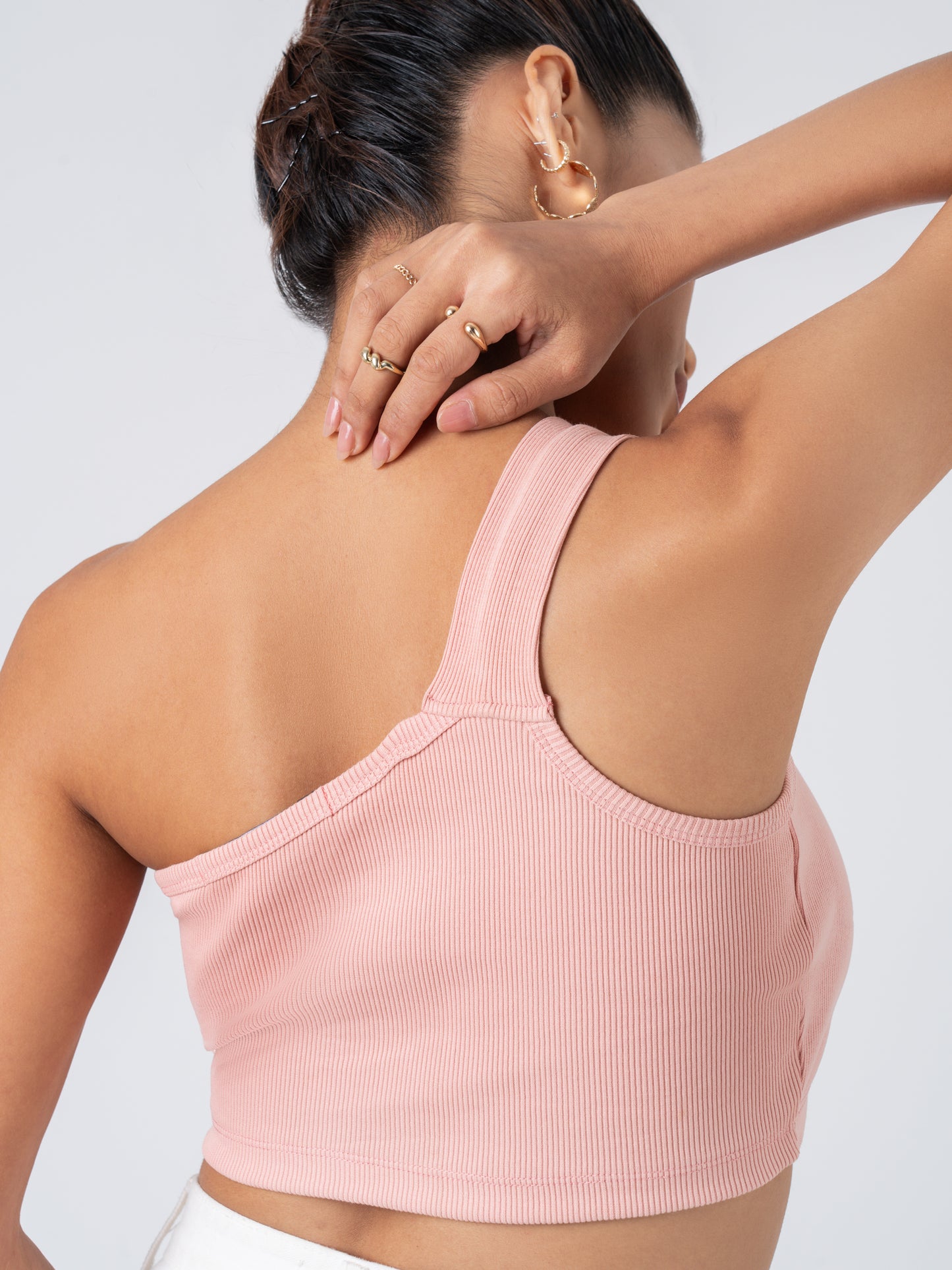 One Shoulder Crop Top - Peach