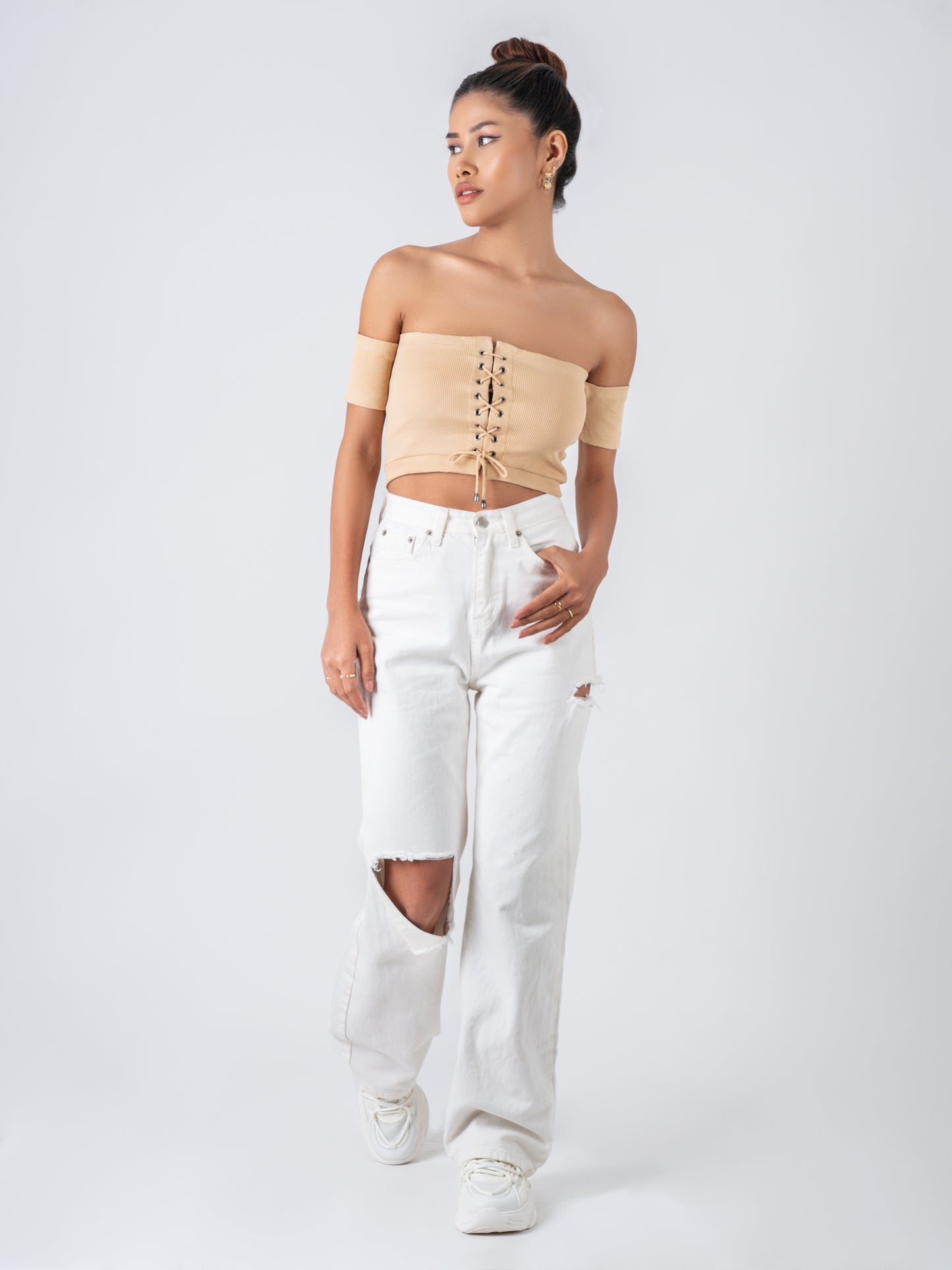 Off Shoulder Crop top - Desert Sand