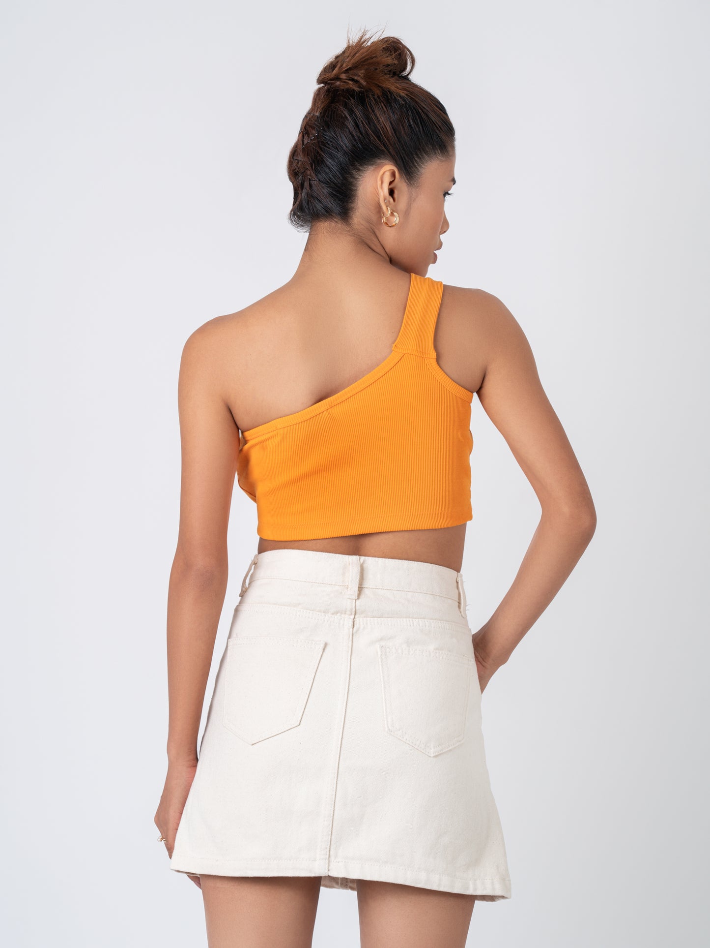 One Shoulder Crop Top-Orange