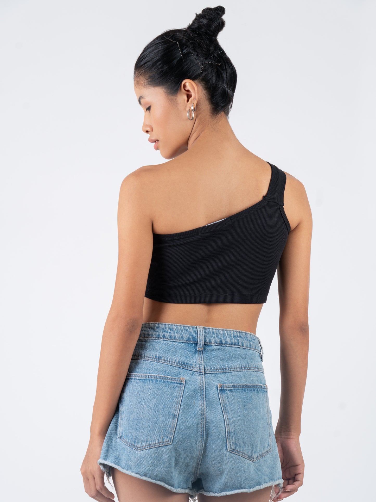 One Shoulder Crop Top - Black