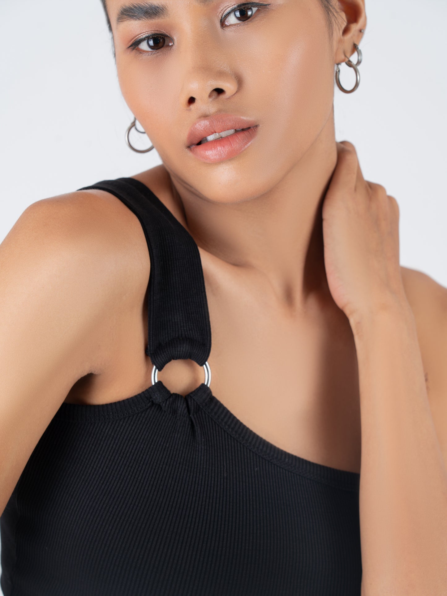 One Shoulder Crop Top - Black