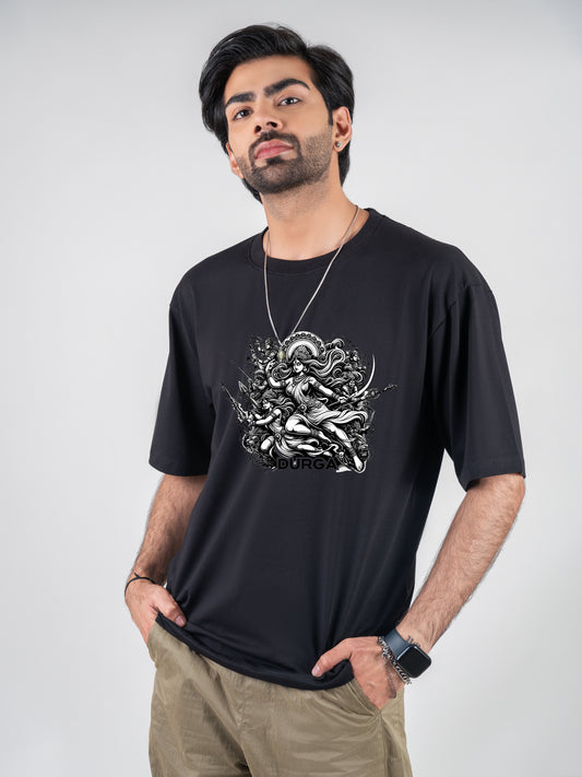 Maa Durga Black DropShoulder T-Shirt