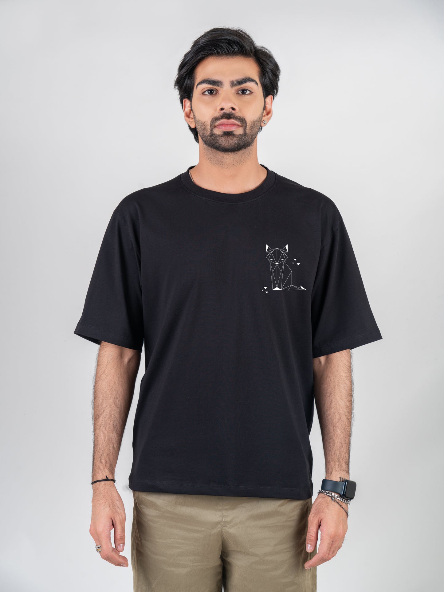 Fox Drop-shoulder Black Cotten T-Shirt