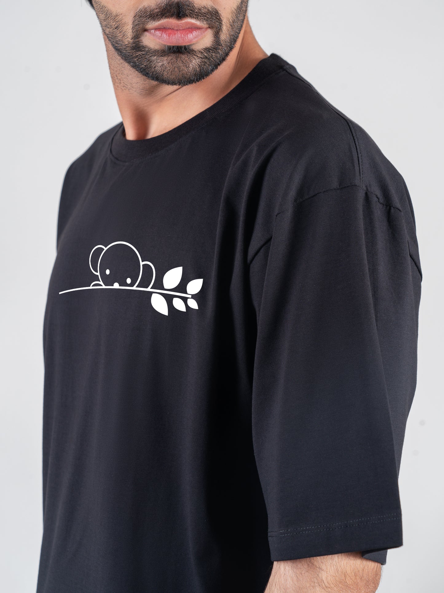 Koala Drop-shoulder Black Cotten T-Shirt