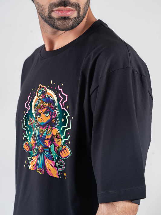 Kid Hanuman Black DropShoulder T-Shirt