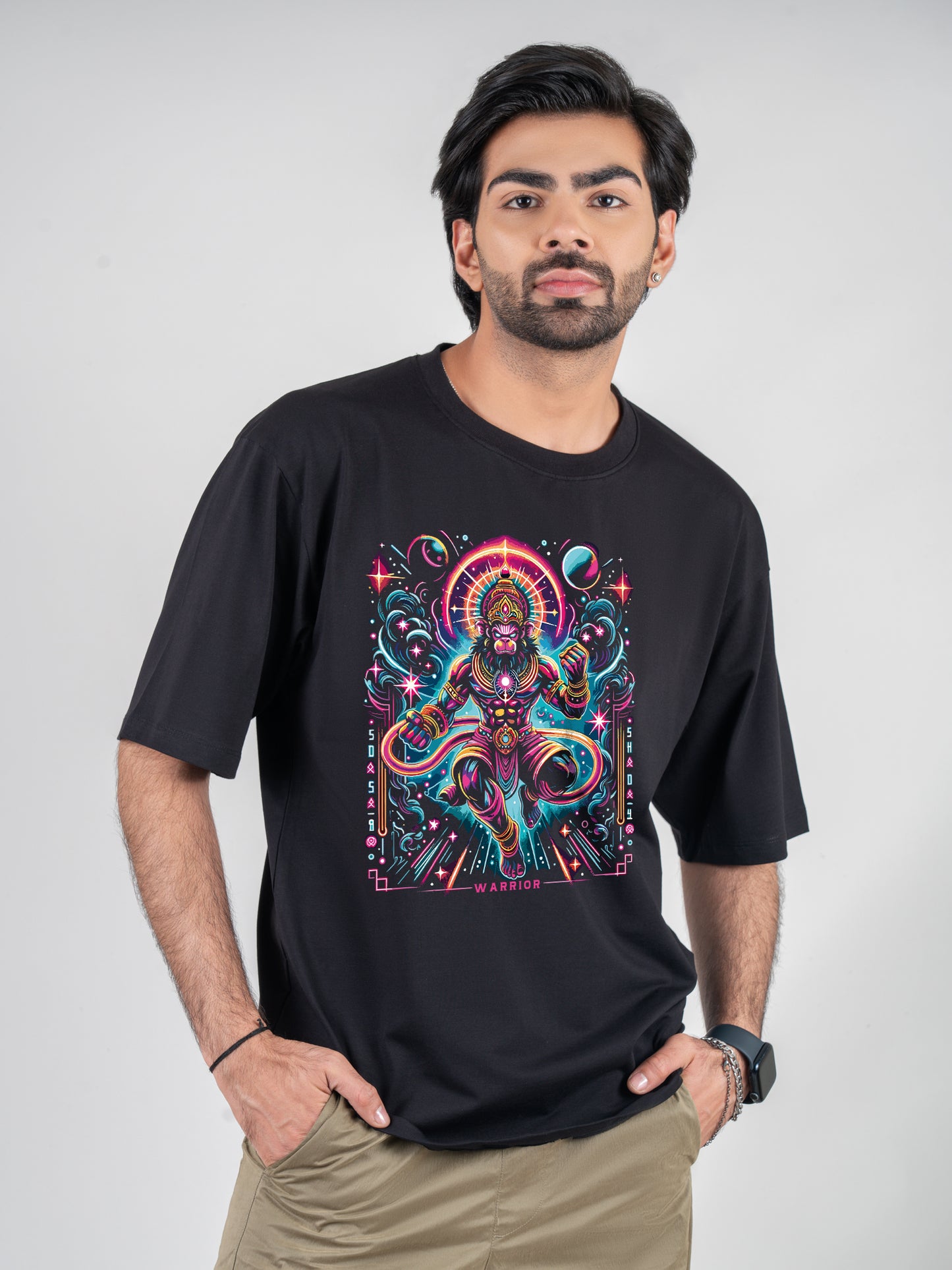 Hanuman The Warrior Black DropShoulder T-Shirt