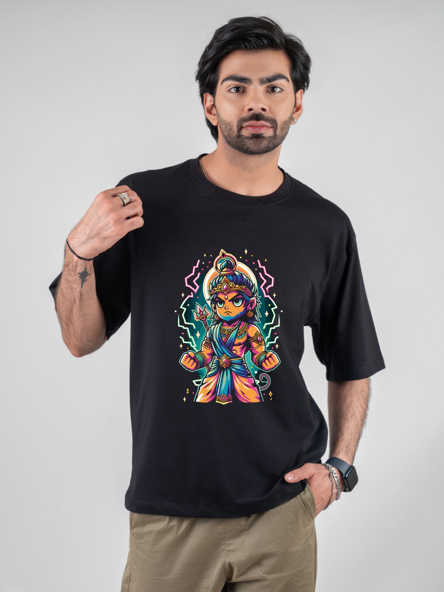 Kid Hanuman Black DropShoulder T-Shirt