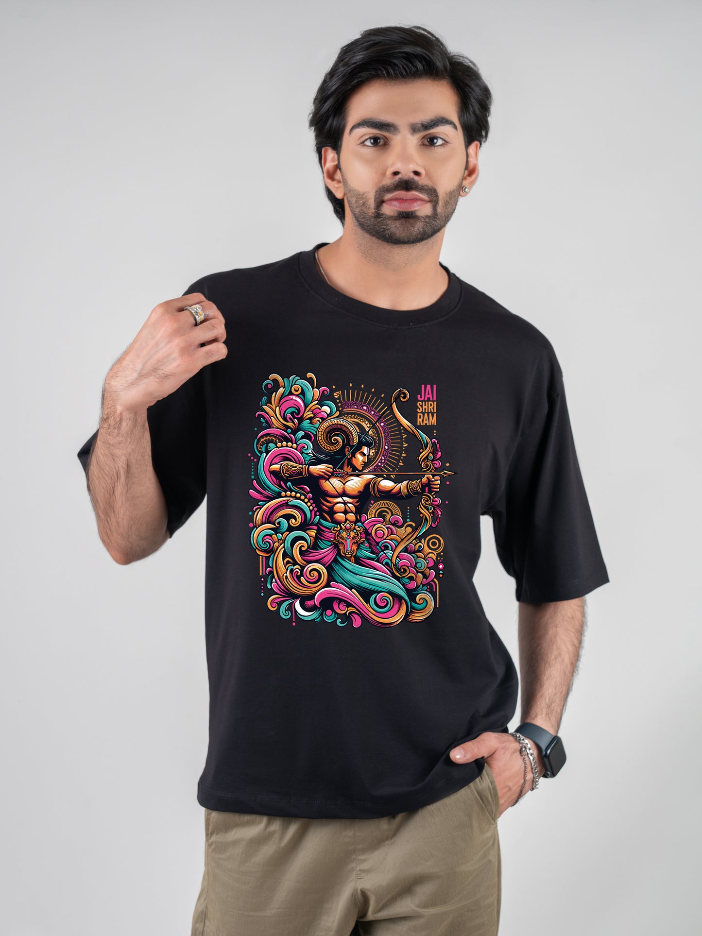 Shri Ram Black DropShoulder T-Shirt
