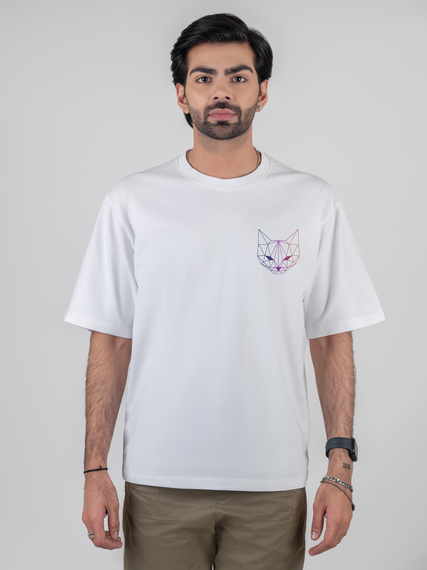 Fox Drop-shoulder White Cotten T-Shirt