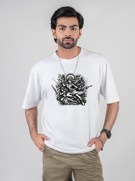 Maa Durga White DropShoulder T-Shirt