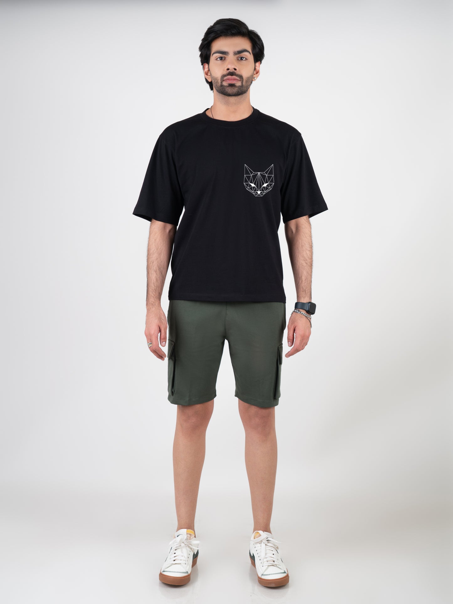 Fox Drop-shoulder Black Cotten T-Shirt