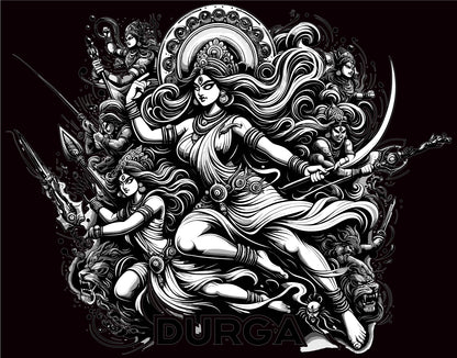 Maa Durga Black DropShoulder T-Shirt