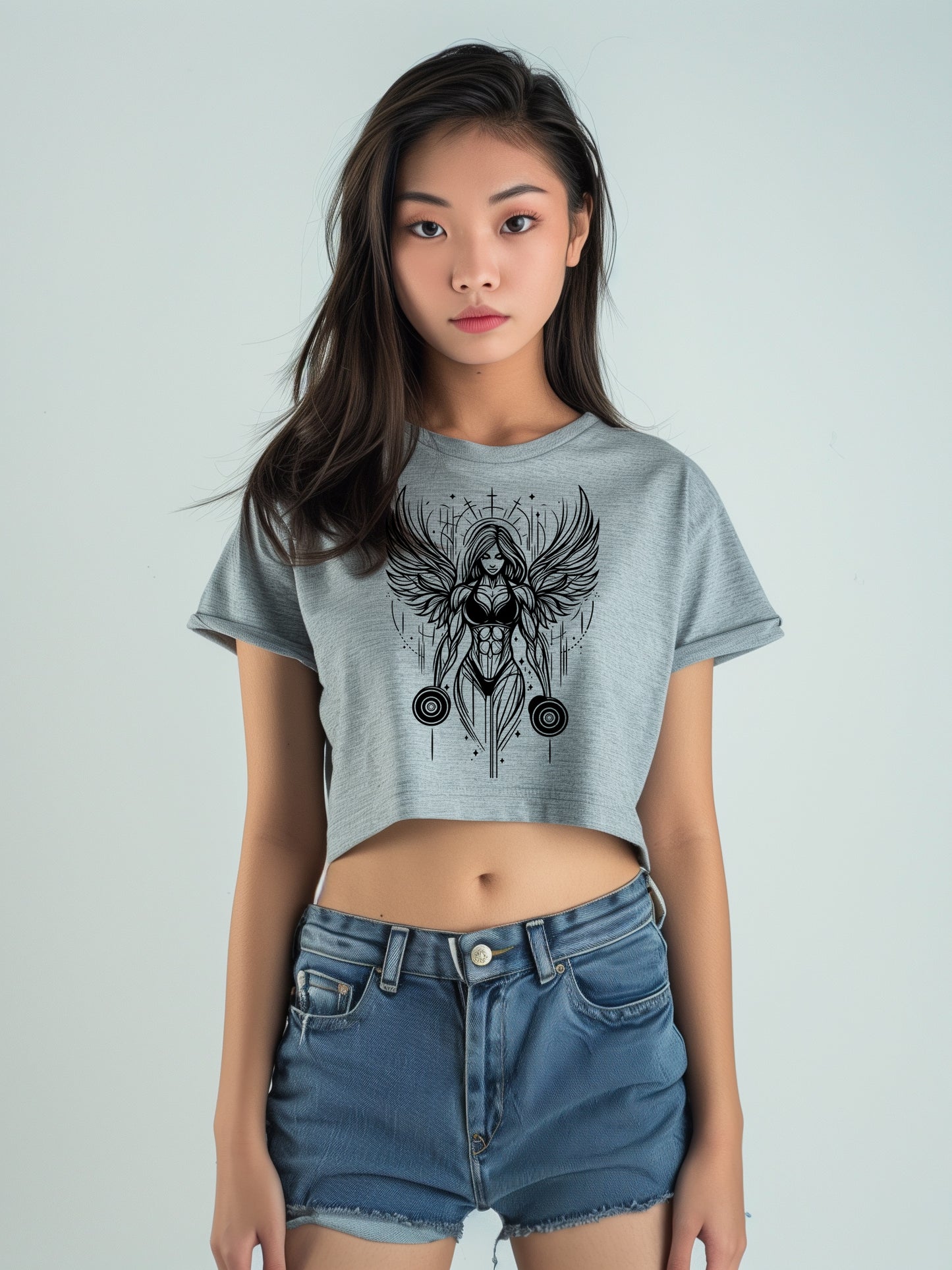 Gym Angel DropShoulder Crop Tee In Grey Melange