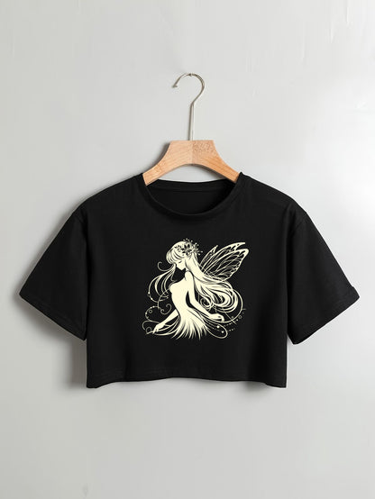 Fairy Tale DropShoulder Crop Tee In Black