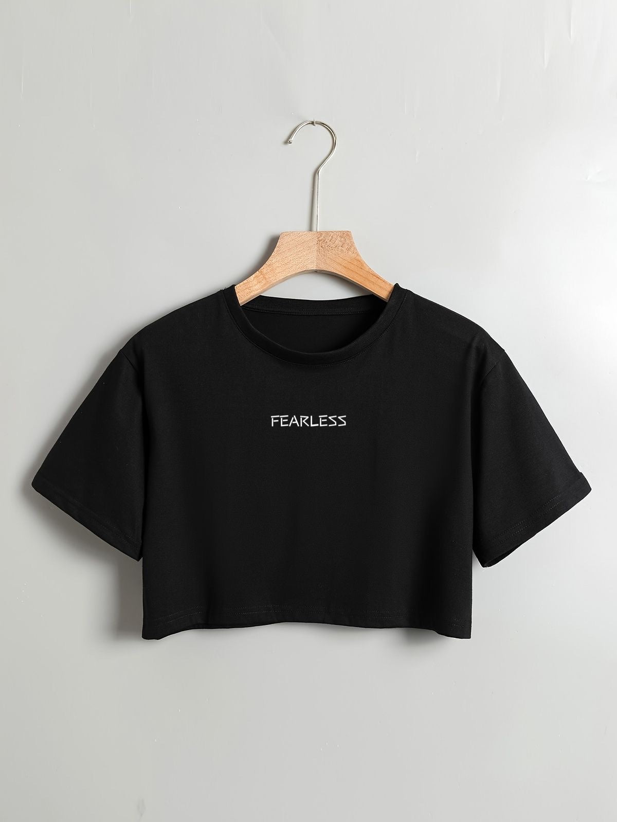 Fearless Black DropShoulder Crop Tee For Women