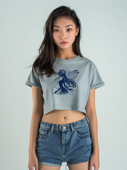 FairyTale DropShoulder Crop Tee In Grey Melange