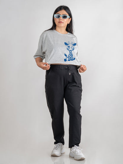 Baby Giraffe DropShoulder Crop Tee In Grey Melange