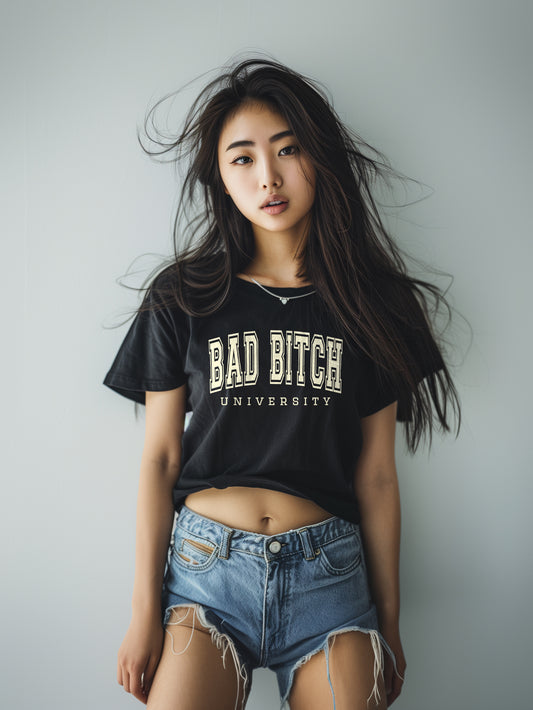 Bad Bitch DropShoulder Crop Tee In Black