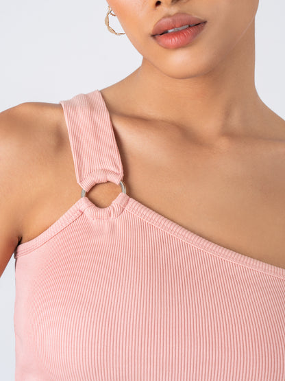 One Shoulder Crop Top - Peach