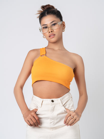 One Shoulder Crop Top-Orange