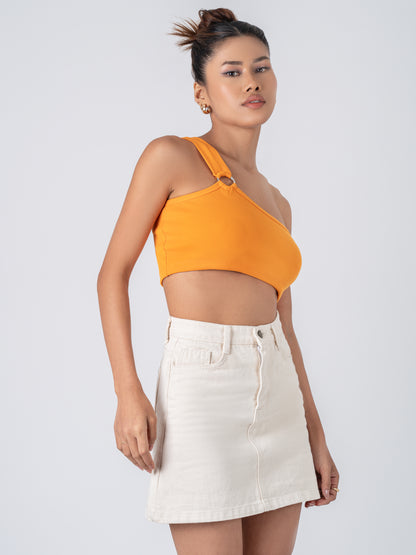 One Shoulder Crop Top-Orange