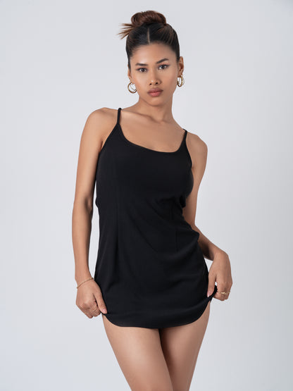 Black Strapy Rib Mini Dress