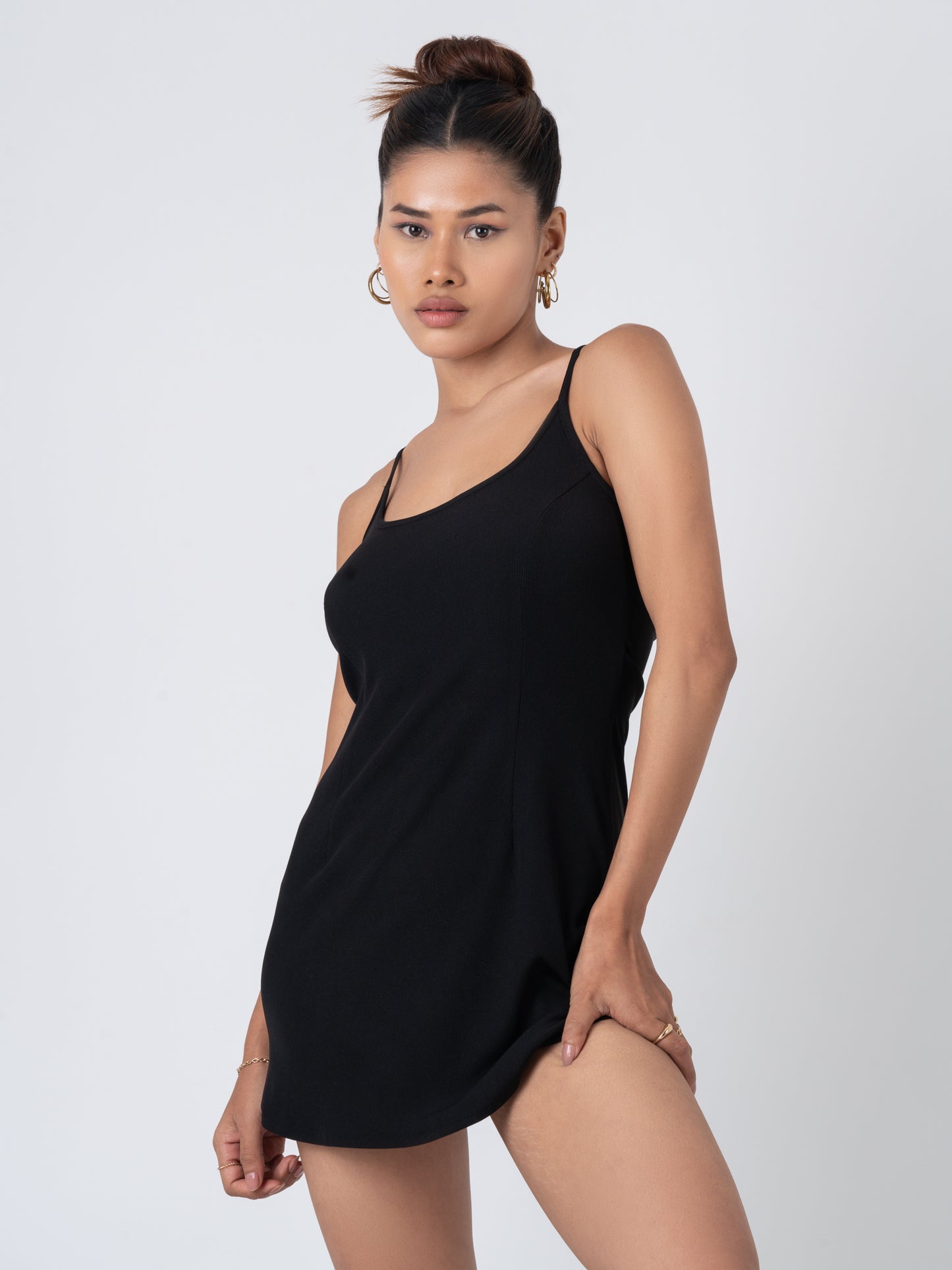 Black Strapy Rib Mini Dress