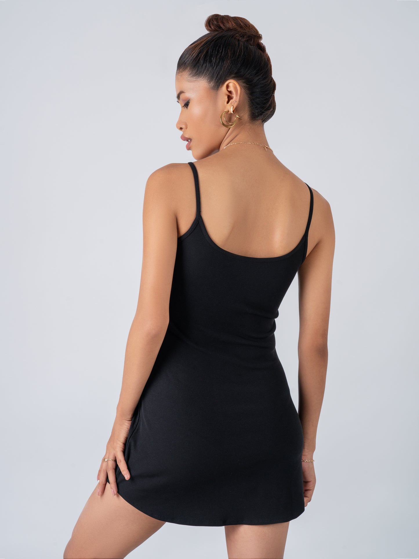 Black Strapy Rib Mini Dress