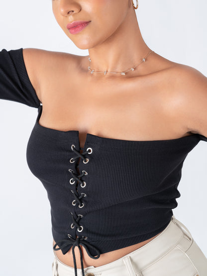 Black Off Shoulder Crop Top