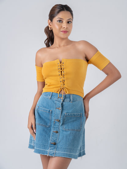 Mustard Off Shoulder Crop Top