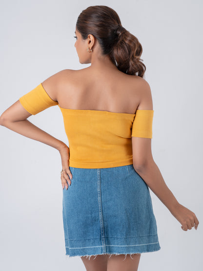 Mustard Off Shoulder Crop Top