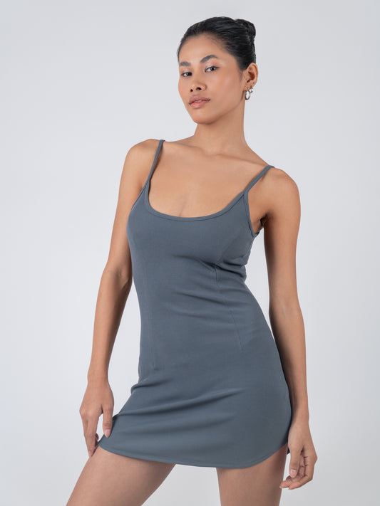 Grey Strapy Rib Mini Dress