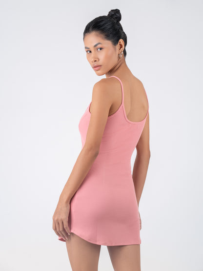 Pink Strapy Rib Mini Dress