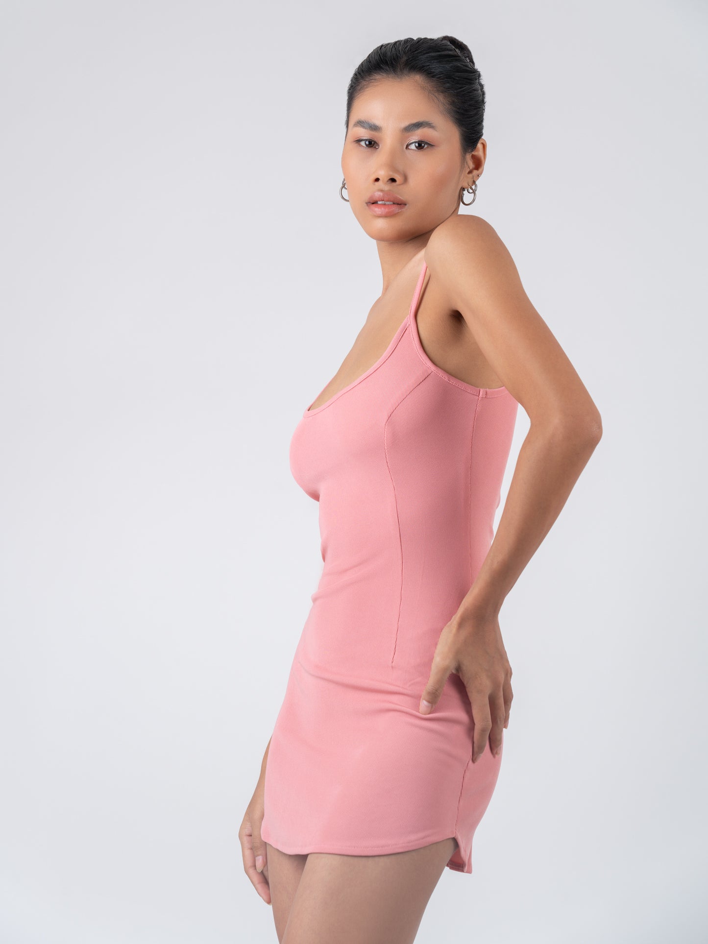 Pink Strapy Rib Mini Dress