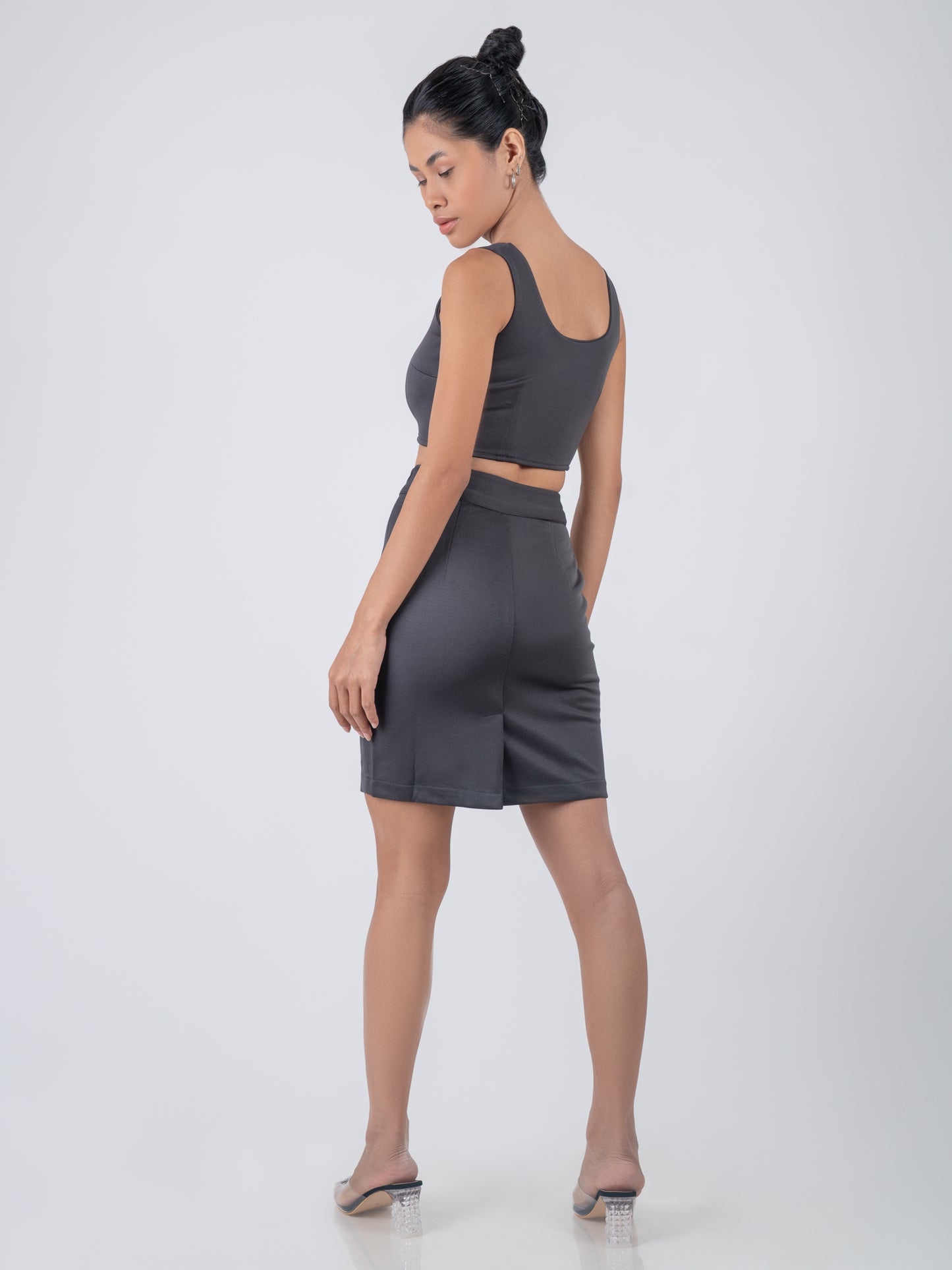 Buster Fitted Crop Top & Pencil Skirt Co-Ord set - Steel Grey