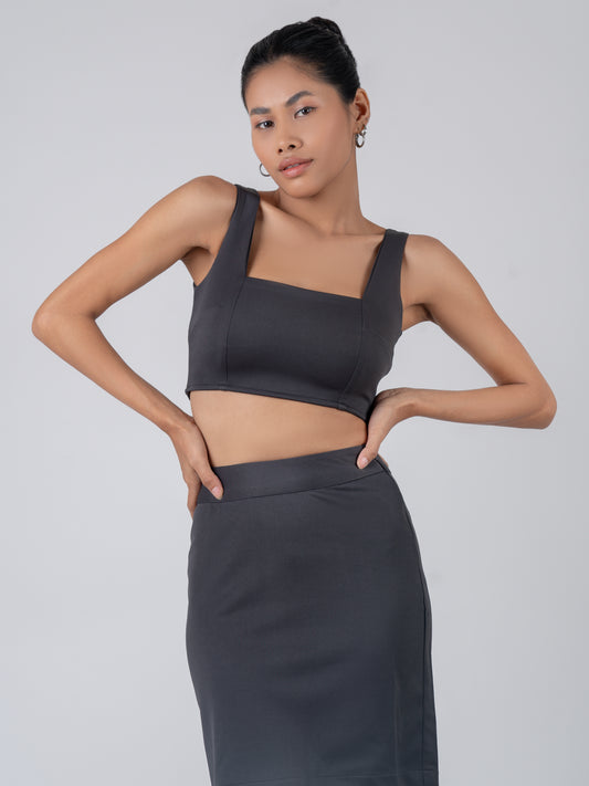 Buster Fitted Crop Top & Pencil Skirt Co-Ord set - Steel Grey