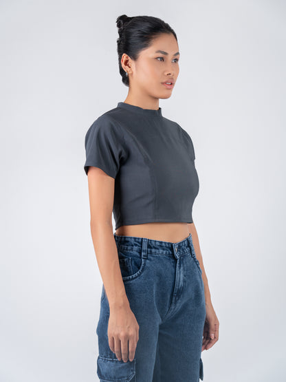 Classic Steel Grey Rib Crop Tee