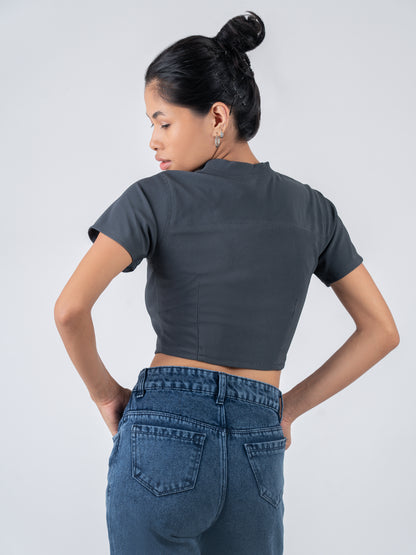 Classic Steel Grey Rib Crop Tee