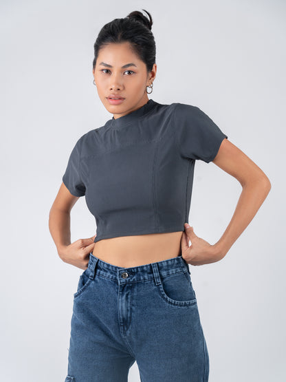 Classic Steel Grey Rib Crop Tee