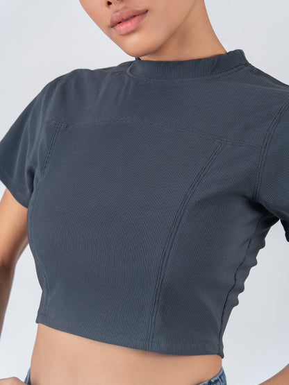 Classic Steel Grey Rib Crop Tee