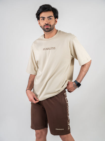 Classic Beige & Walnut shorts Co-Ords Set for Men