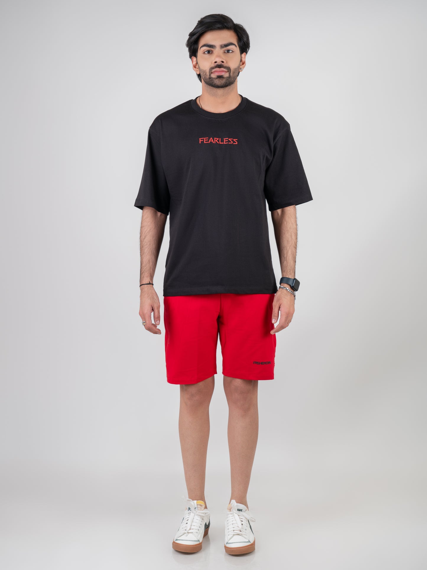 Classic Black T-shirt & Red Shorts Co-Ords Set for Men