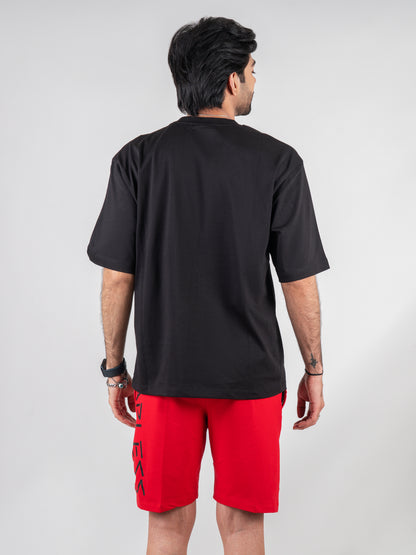 Classic Black T-shirt & Red Shorts Co-Ords Set for Men