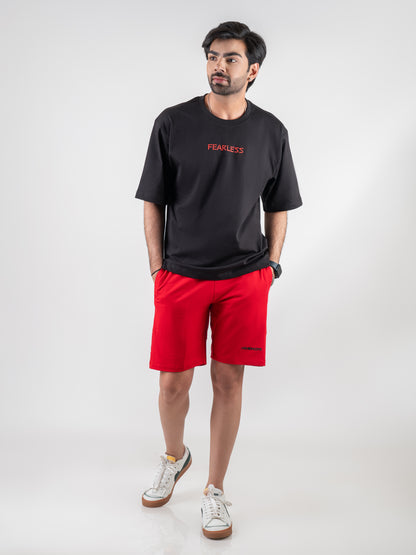 Classic Black T-shirt & Red Shorts Co-Ords Set for Men